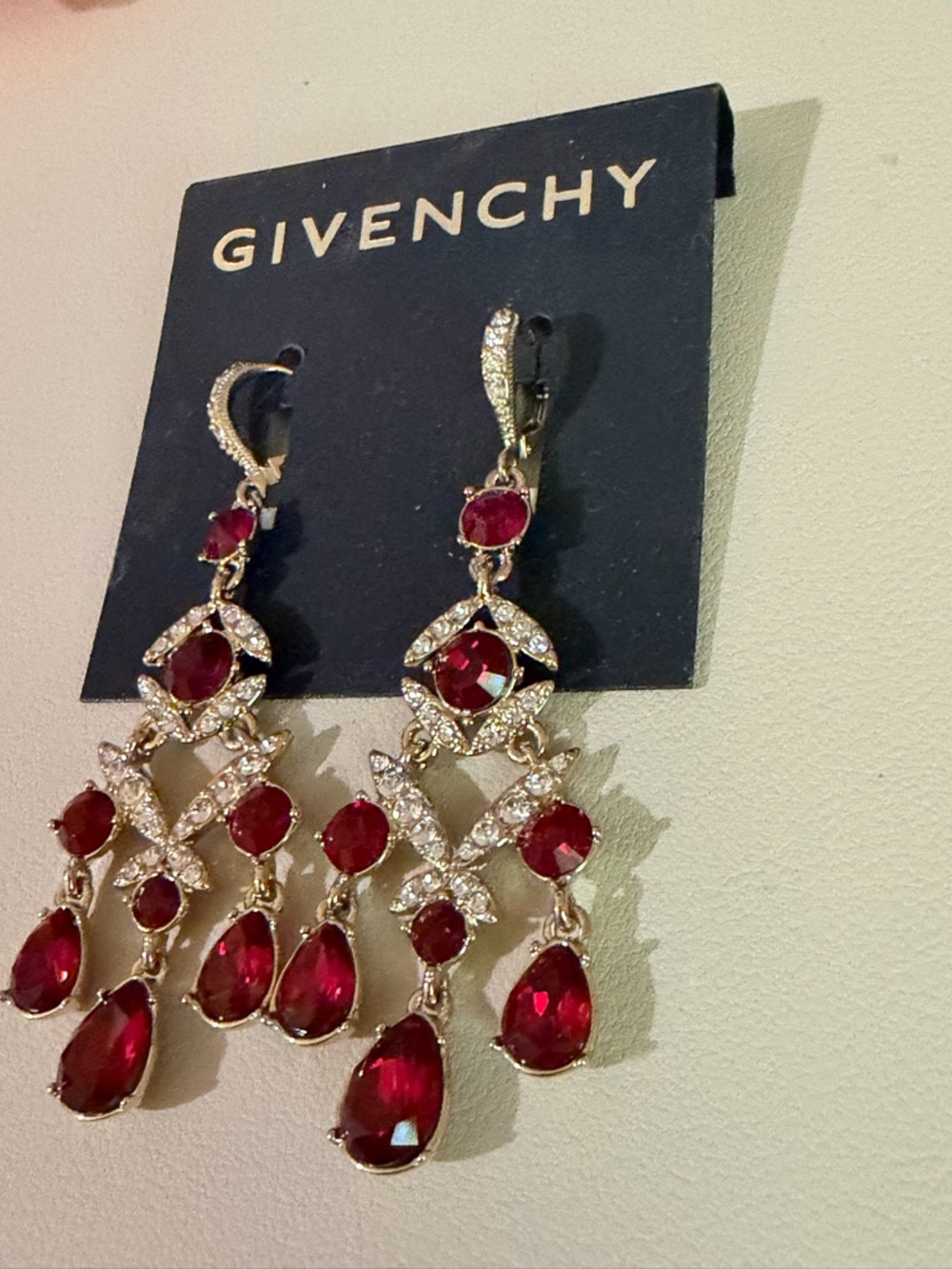 Givenchy Red Crystal Chandelier Drop Earrings